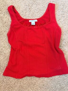 One Step Ahead Red Scoop Neck Lace-Trim Tank